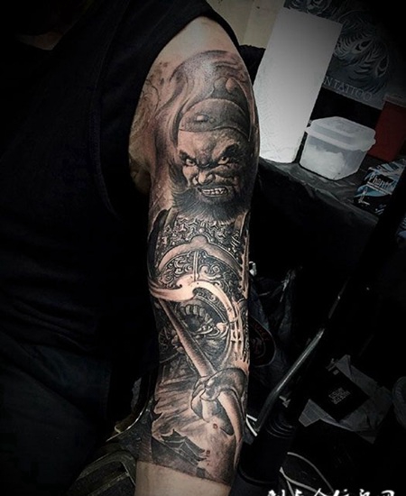 勇猛善战，手臂猛张飞纹身图案