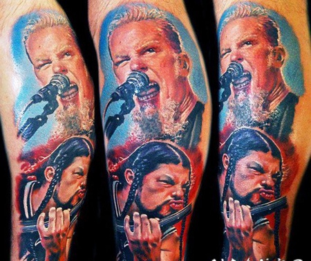 著名男歌手肖像彩色手臂纹身图案
