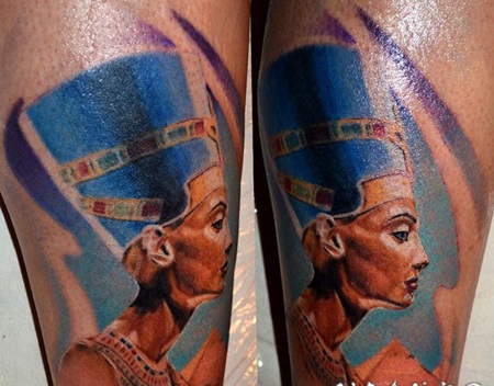 埃及女王肖像彩色手臂纹身图案