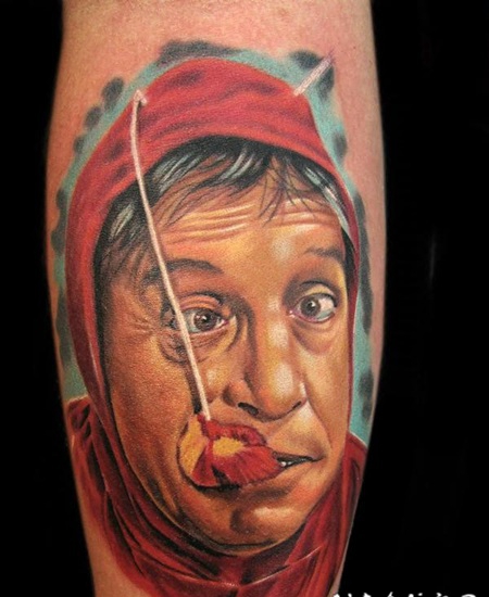 滑稽的彩色男性肖像手臂纹身图案