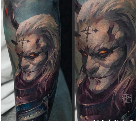 幻想恶魔战士插画风格手臂纹身图案