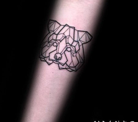 熊头黑色线条几何手臂纹身图案