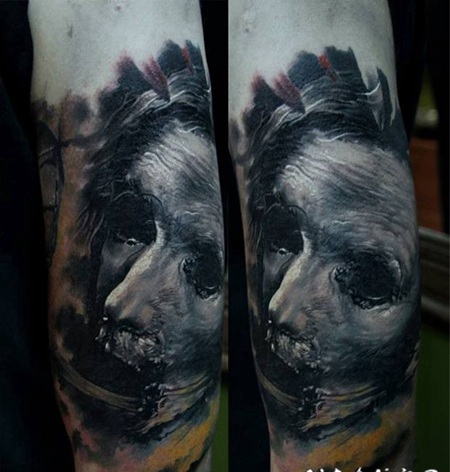 彩色恐怖风格怪物肖像手臂纹身图案