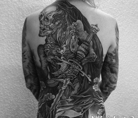 骷髅武士，满背个性骷髅纹身
