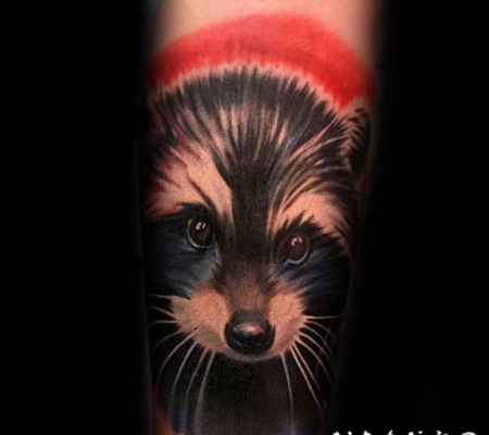 可爱漂亮的浣熊手臂纹身图案