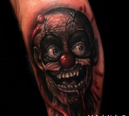 new school彩色的小丑手臂纹身图案