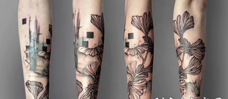 手臂好看的银杏叶个性纹身图案