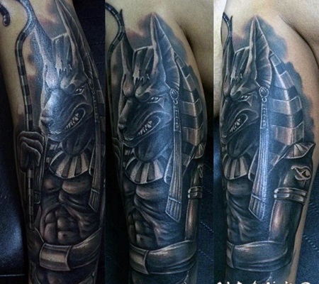 奇怪的黑白古埃及神阿努比斯手臂纹身图案缩略频道推荐图