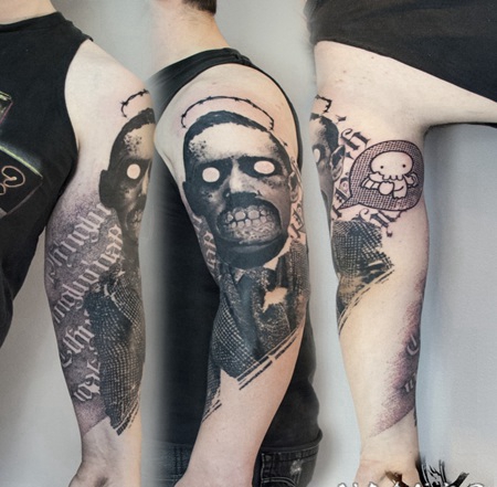 可怕的男子怪物肖像手臂纹身图案