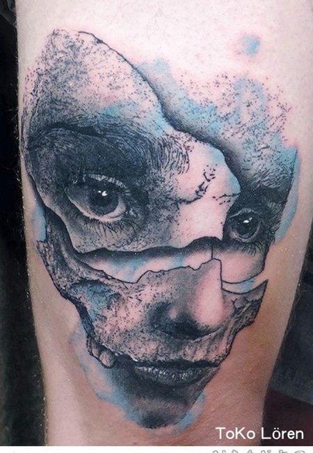 堕落女人肖像式彩色手臂纹身图案