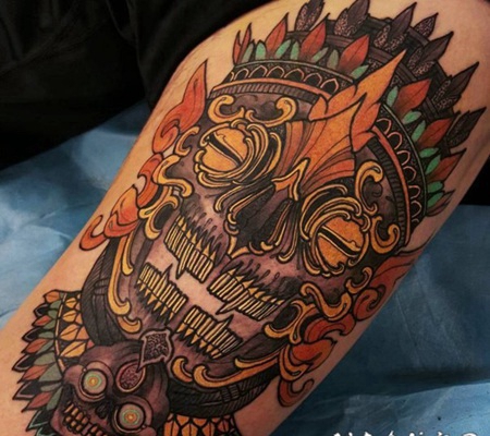 new school彩色幻想面具手臂纹身图案