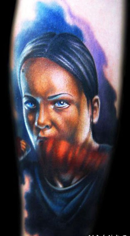 拳击手肖像彩色手臂纹身图案