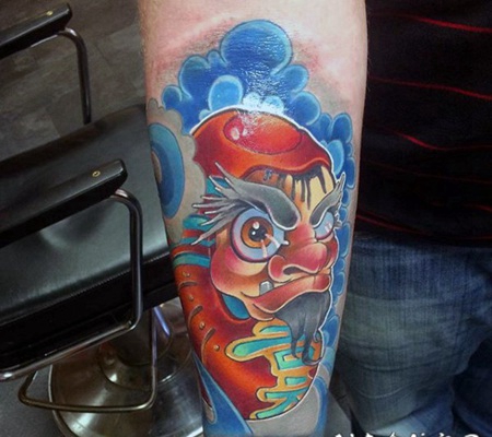 新传统风格的彩色幻想达摩手臂纹身图案