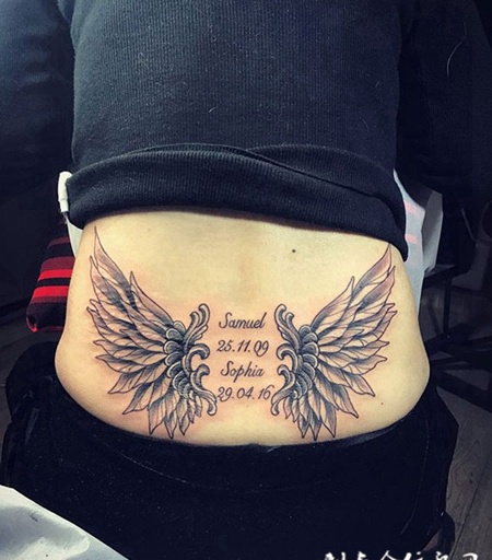 梦想之翼，后腰翅膀与英文纹身