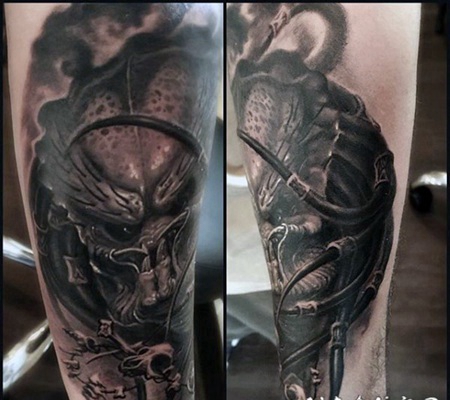 惊人的邪恶捕食者手臂纹身图案