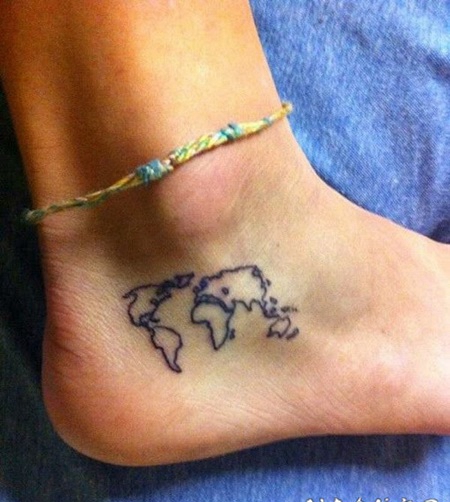 脚踝小清新世界地图纹身图案
