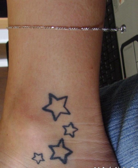 四颗小星星黑色脚踝纹身图案
