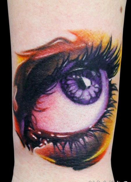 old school彩色的大眼睛脚踝纹身图案