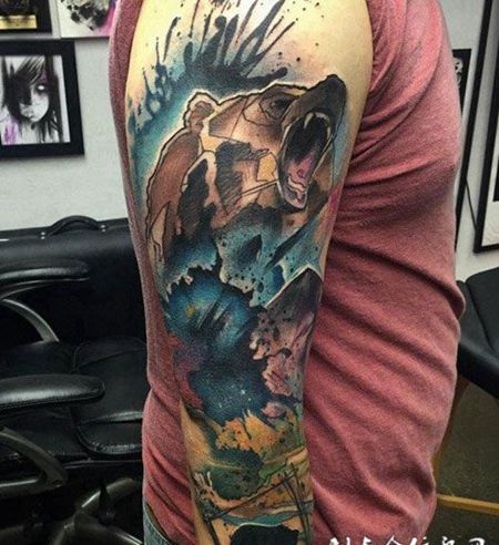 雷霆咆哮，霸气的熊花臂纹身图案