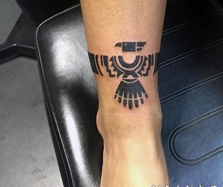 部落主题黑色鹰图腾脚踝纹身图案