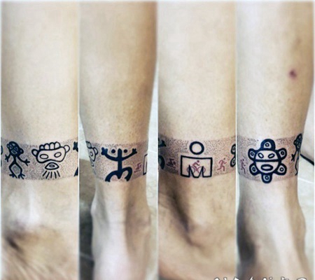 各种部落符号黑色脚踝纹身图案