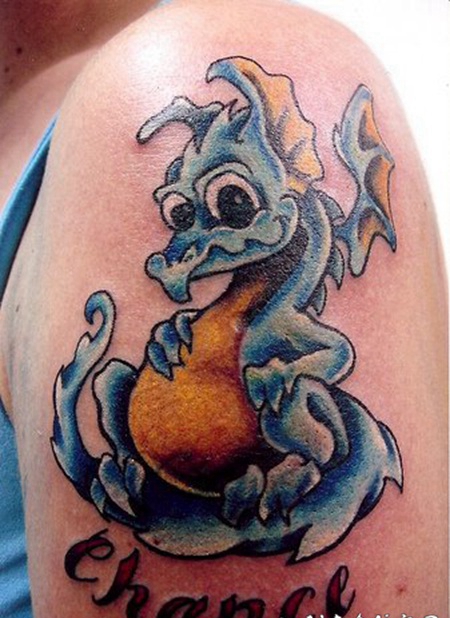 手臂小青龙卡通彩色纹身图案