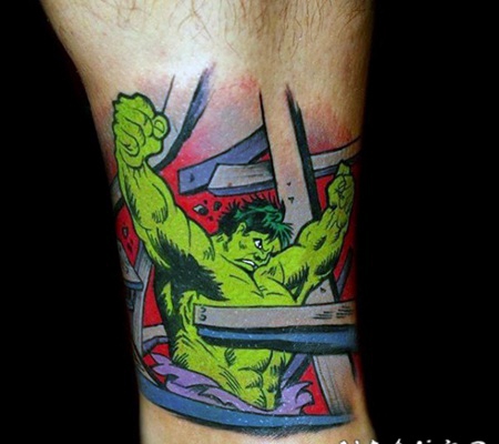复古绿巨人卡通主题脚踝纹身图案