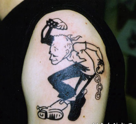 卡通男子黑白纹身图案