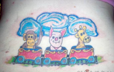 彩色卡通猴子和长颈鹿小猪纹身图案