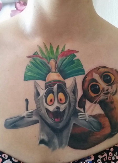 疯狂的卡通动物丰富多彩胸部纹身图案