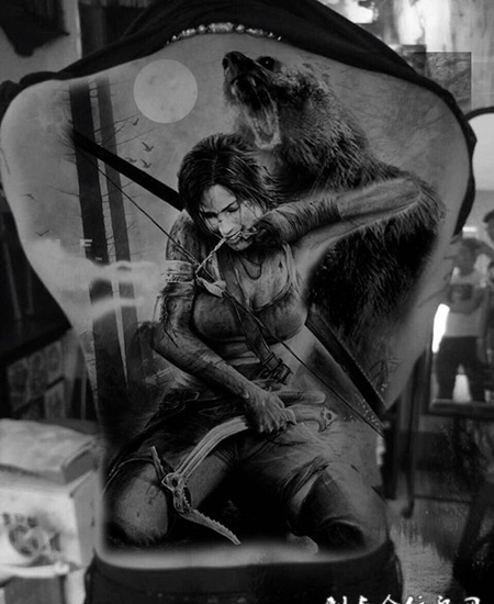 狂野女猎手,满背冒险女神劳拉肖像纹身