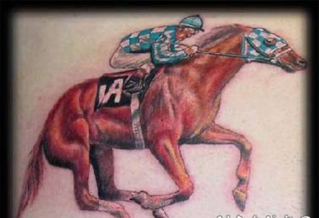 奔跑的马和骑手彩色纹身图案