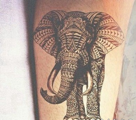 黑色色的图腾大象手臂纹身图案