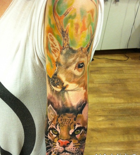 很棒的水彩动物手臂纹身图案
