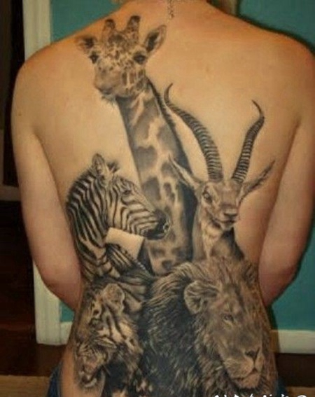 大草原的各种动物满背纹身图案