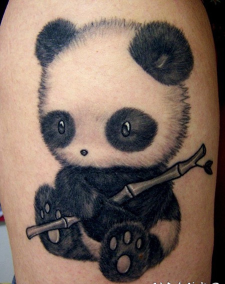 可爱的小熊猫竹子纹身图案