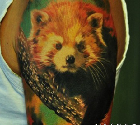 写实的小熊猫彩绘手臂纹身图案