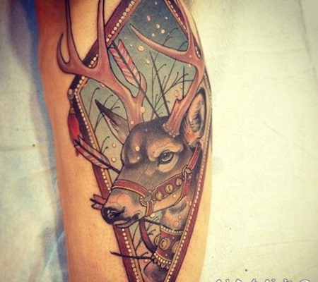 可爱的圣诞老人驯鹿纹身图案