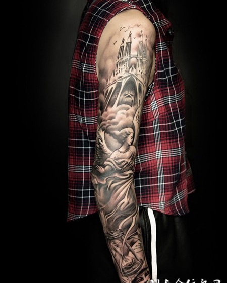 天国之音，个性天使花臂纹身