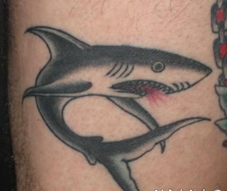 彩色的吐血鲨鱼纹身图案