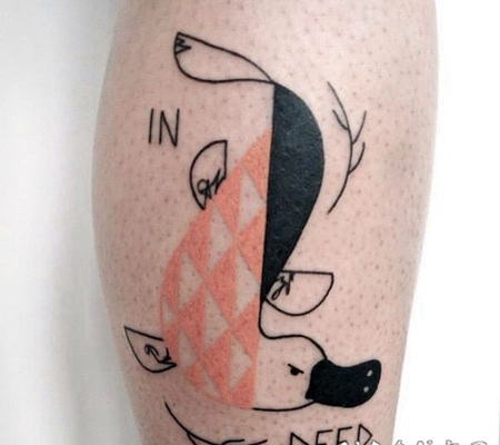 滑稽有趣的动物和几何字母彩色纹身图案