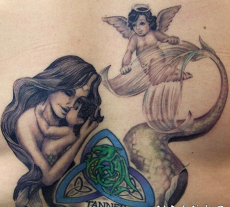 小天使和美人鱼母子纹身图案