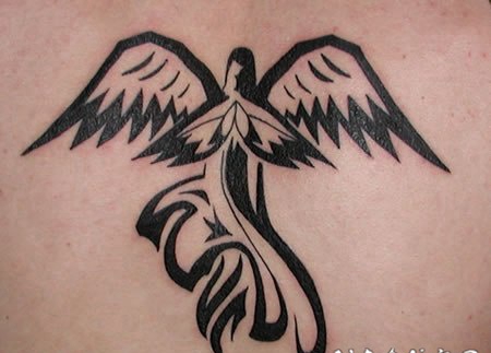 简单的天使黑色线条纹身图案