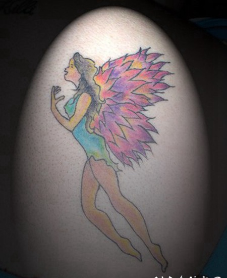天使与紫色翅膀纹身图案