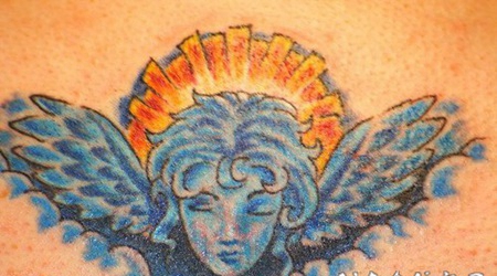蓝色的女天使和太阳彩色纹身图案