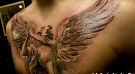 美丽的守护天使胸部纹身图案