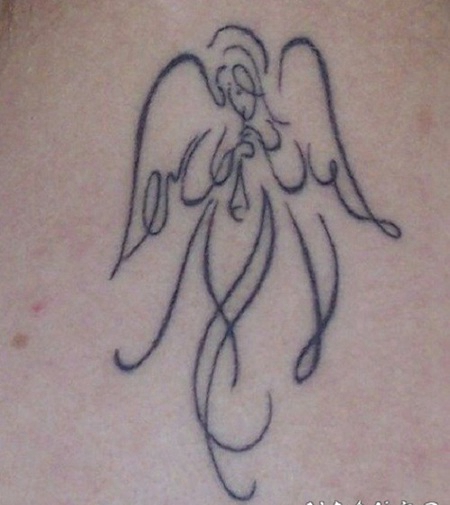 有趣的部落天使线条纹身图案