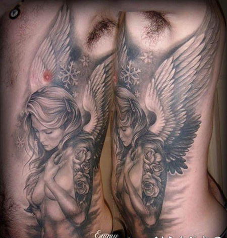 侧肋可爱性感的天使女孩纹身图案