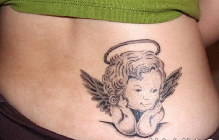 腰部小孩子天使纹身图案