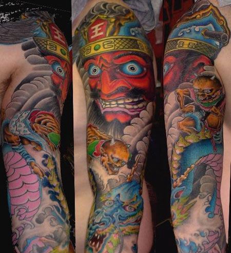 花臂阎王小鬼龙纹身图案